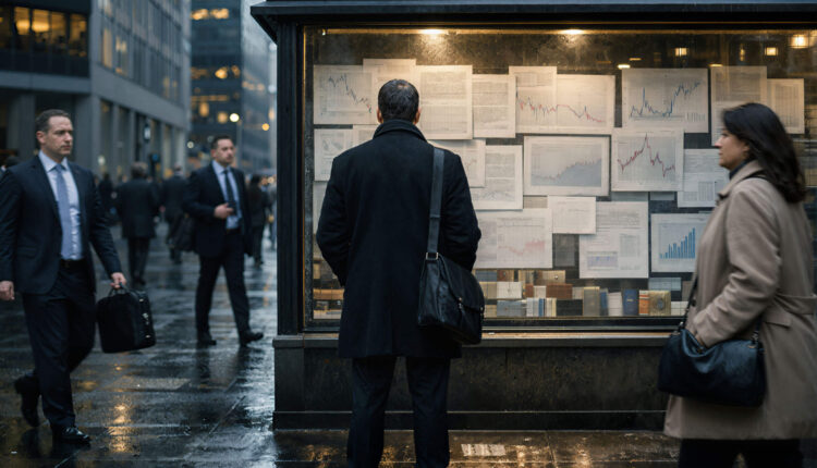 Investor studies market charts on a city street as rising US PMI data fuels stagflation fears and creates new pressure on Bitcoin