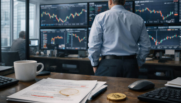 Trader reviews Bitcoin charts and market data on multiple screens as outlook questions whether 2026 will break the year-end trend