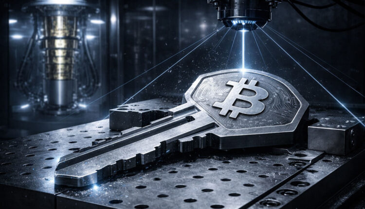 Sleek illuminated bridge extending into the night from a Cardano symbol platform, representing Midnight’s privacy layer aiming to expand the network’s reach