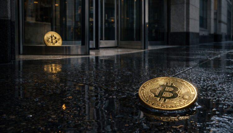 Melania Trump speaking at a podium with a cracked Melania crypto token in the foreground, symbolizing failed market recovery after her statement