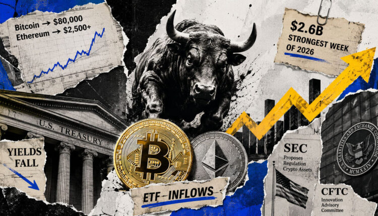 Bitcoin and Ethereum ETFs just had their biggest week of 2026 as crypto exploded higher