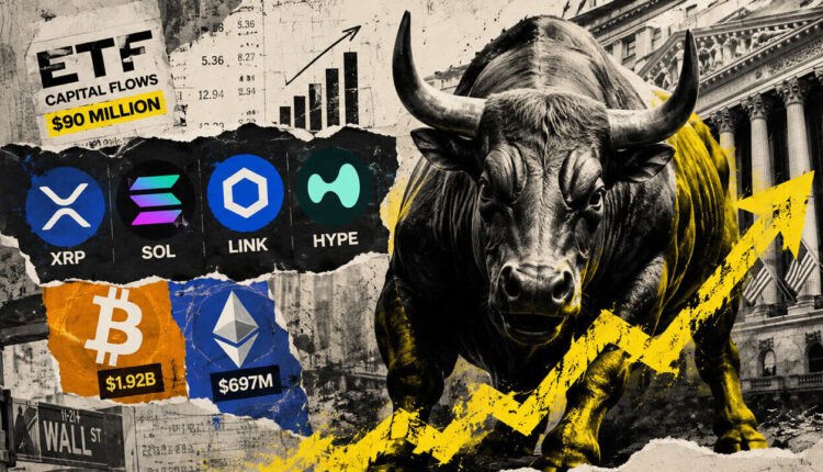 Wall Street just poured nearly $90 million into altcoins as XRP, SOL and HYPE rip higher